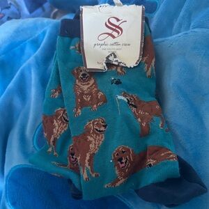 Teal Dog Graphic Crew Socks